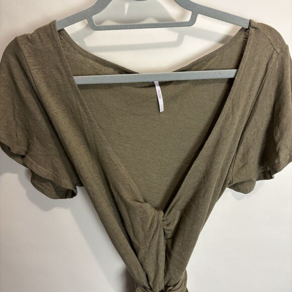 Free People Womens Romper Sm Moss Green Linen Blend Ballerina Tie Waist Beachy - Picture 8 of 15